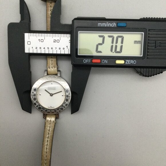 Coach Bridget Watch Women 27mm Silver Tone Logo Bezel Leather Band New Battery main image 8